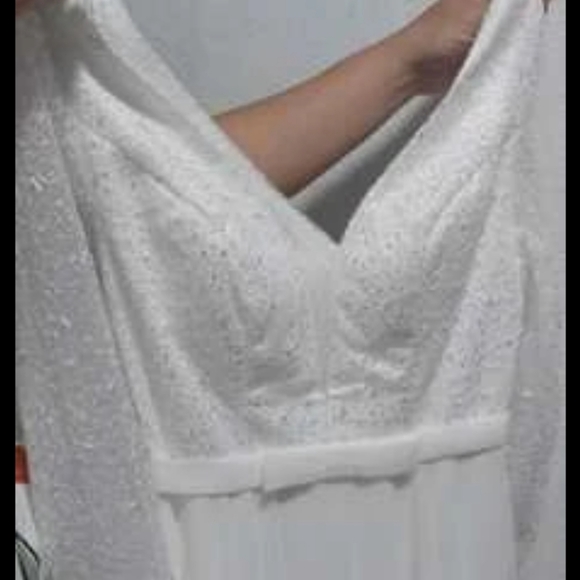 Contrast Mesh V-Neck Lantern Sleeve Chiffon Wedding Dress white - Picture 8 of 10